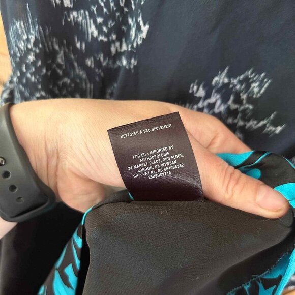 Leifsdottir Anthropologie Silk Mini Sheath Dress Blue Black Floral Womens Size 0 - Picture 10 of 11